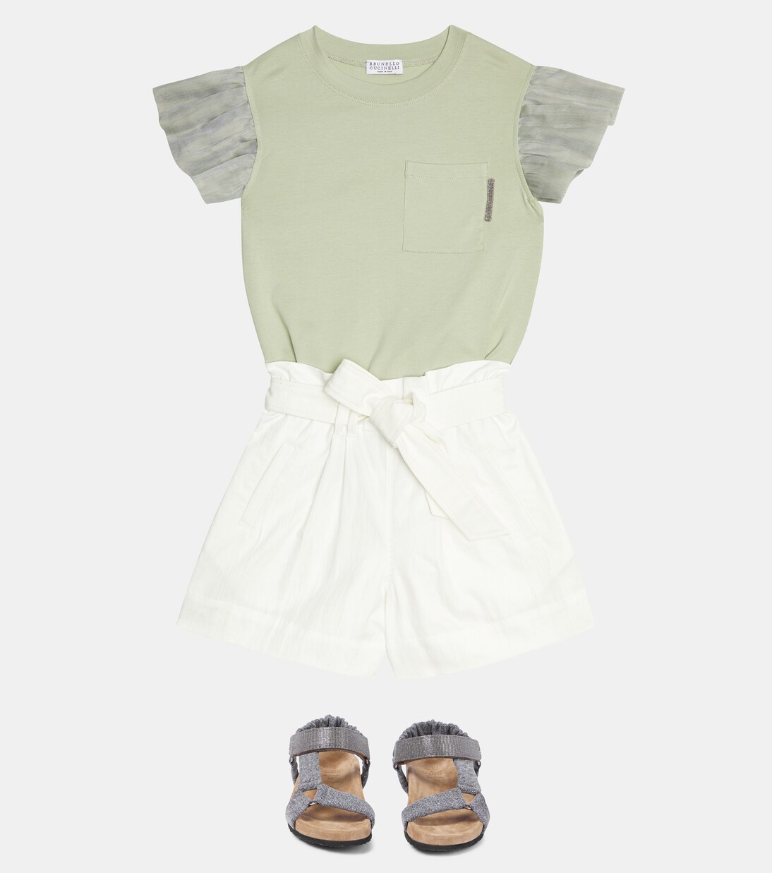 Cotton-blend paperbag shorts | Brunello Cucinelli Kids