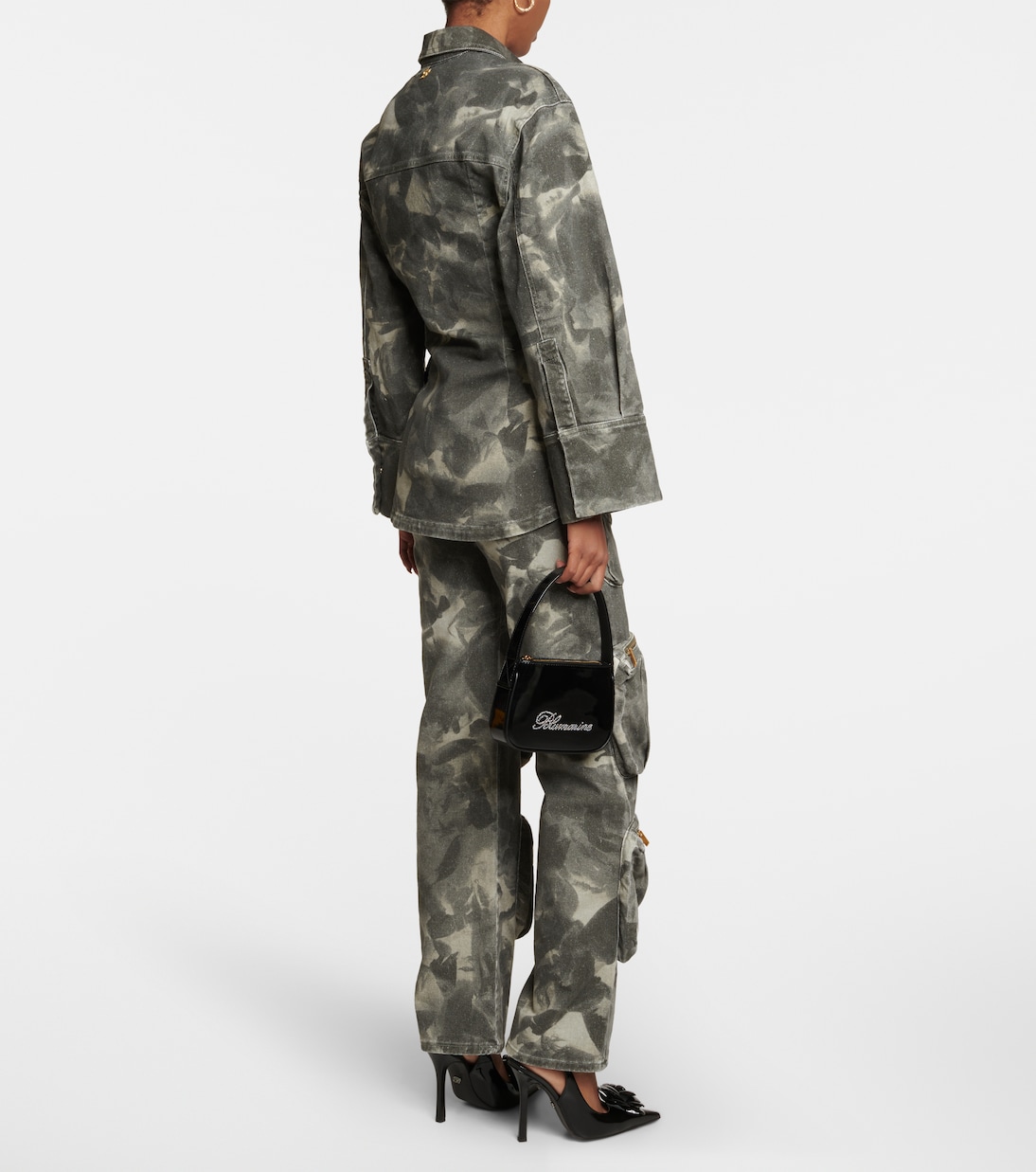 Chaqueta en denim estampada con cinturón | Blumarine