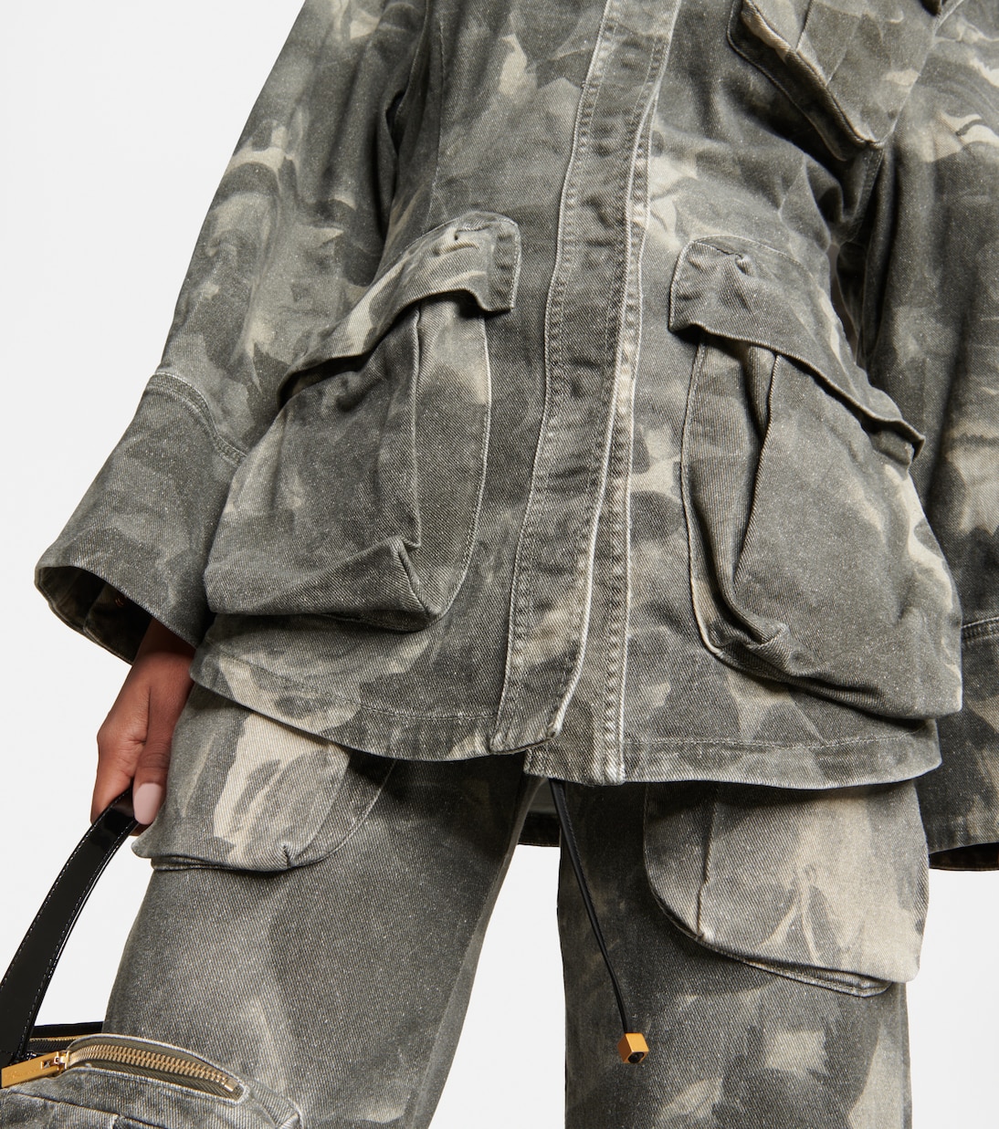 Chaqueta en denim estampada con cinturón | Blumarine