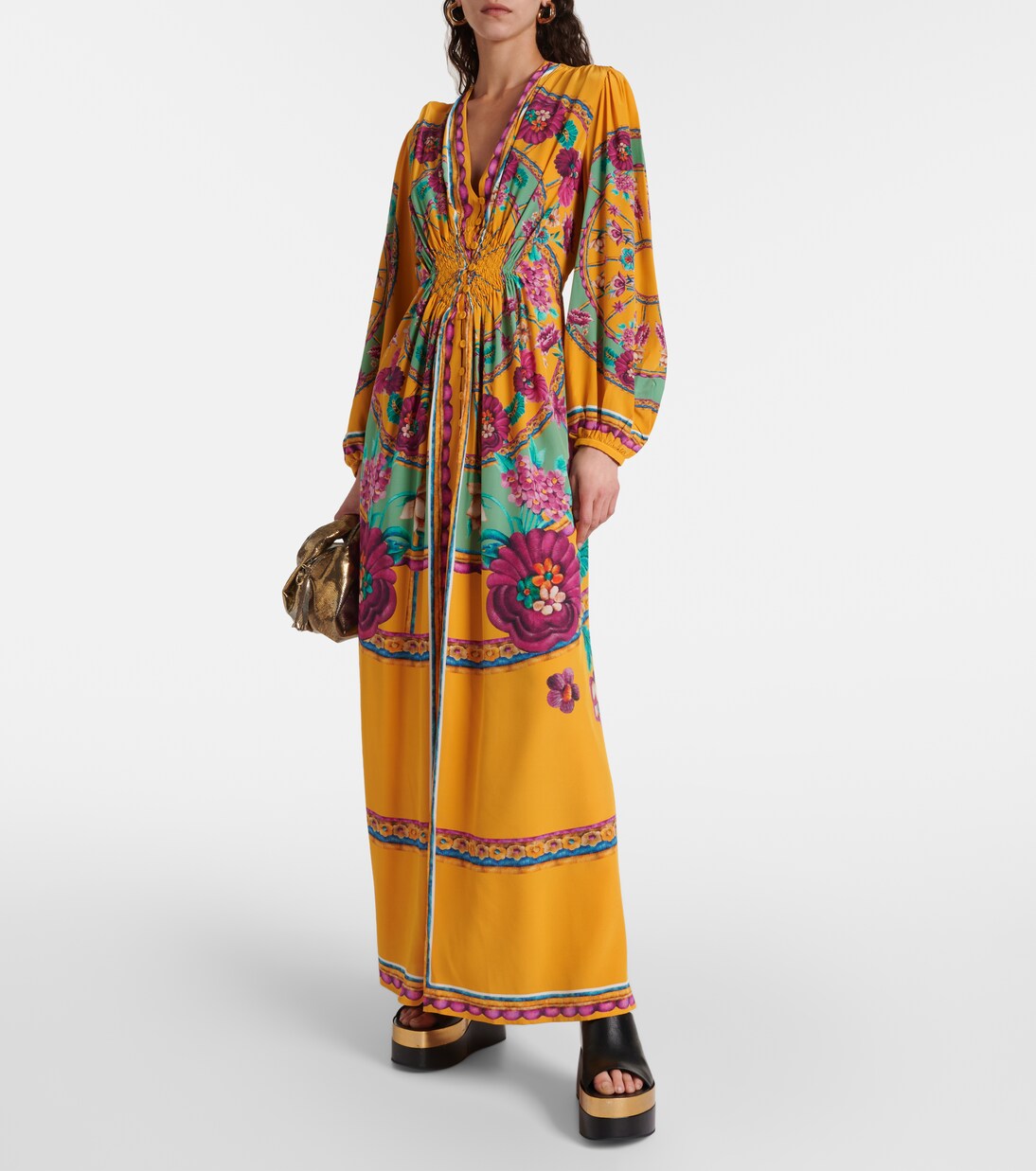 Robe longue en satin de soie à fleurs | La DoubleJ