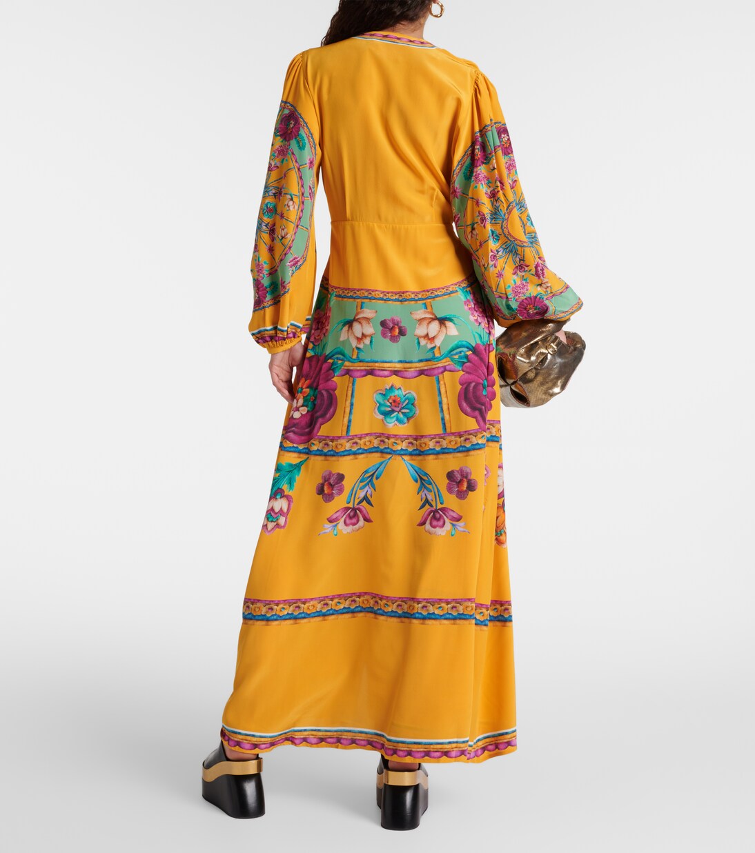 Robe longue en satin de soie à fleurs | La DoubleJ