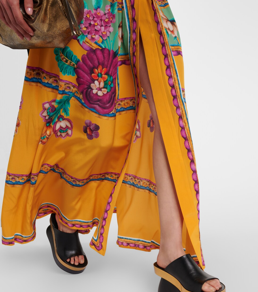 Robe longue en satin de soie à fleurs | La DoubleJ