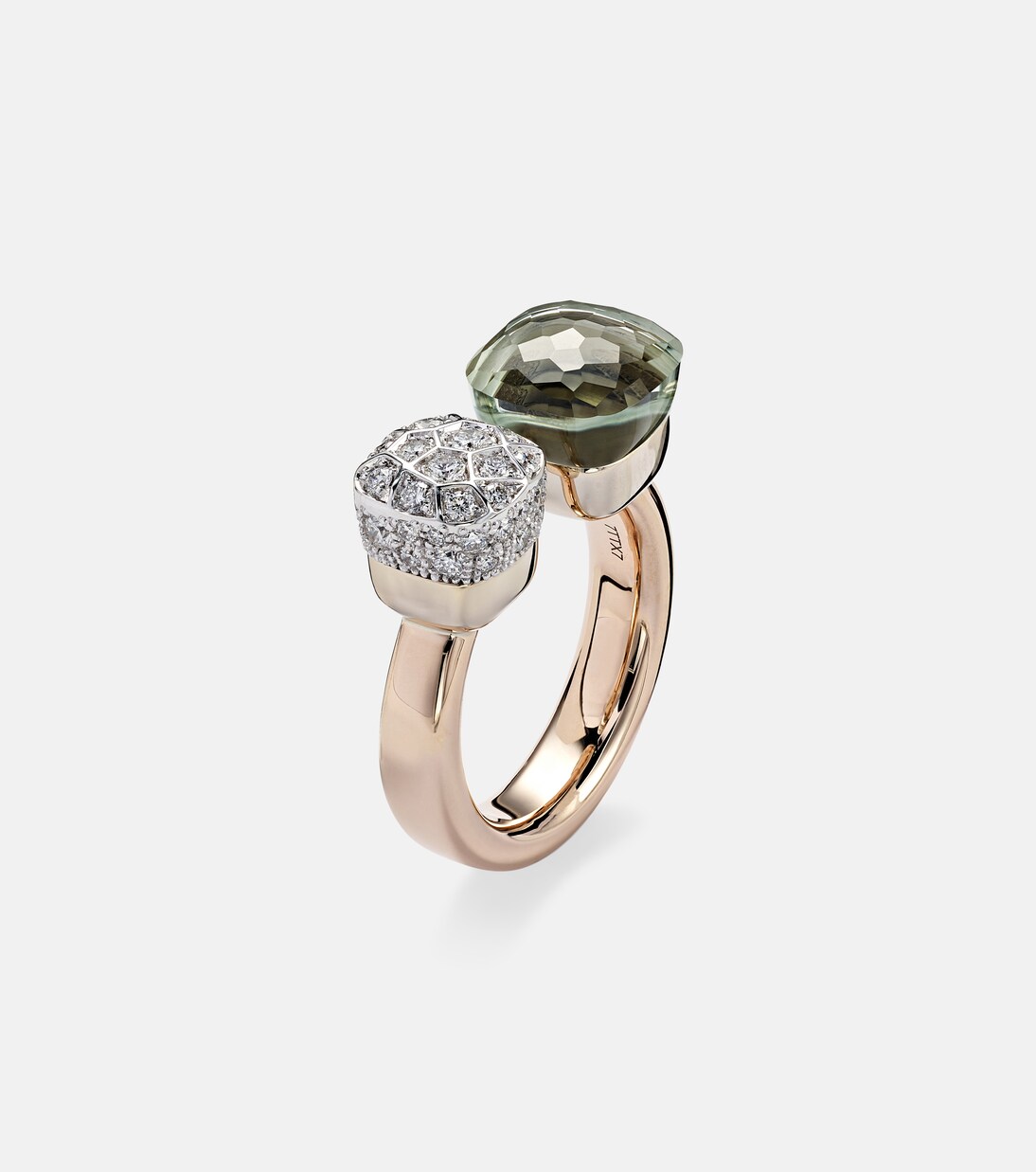 Nudo 18kt rose and white gold ring with diamonds and prasiolite  | Pomellato