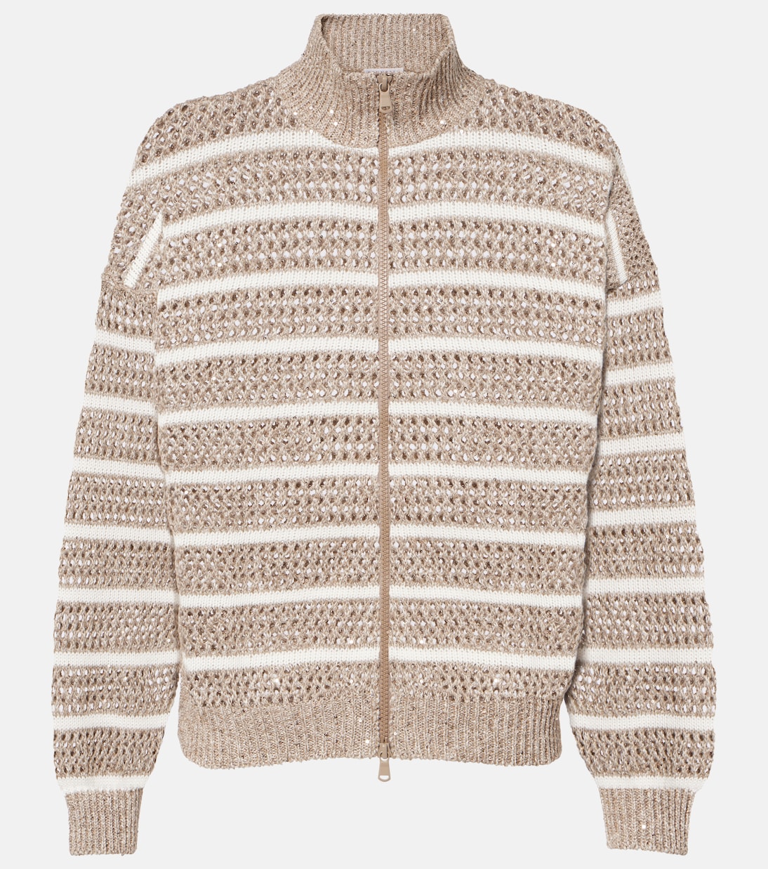 Sequined striped linen-blend cardigan | Brunello Cucinelli