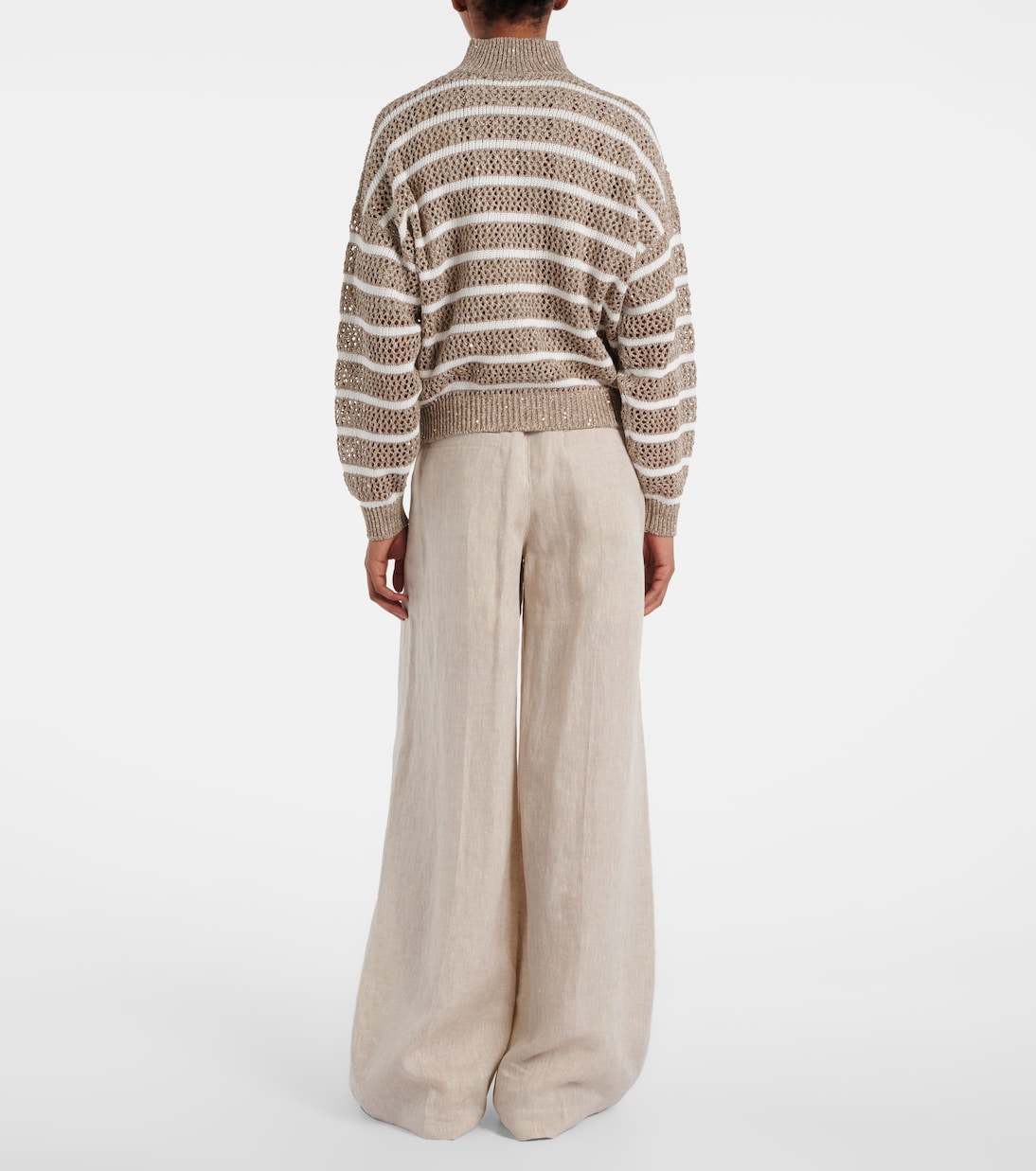 Sequined striped linen-blend cardigan | Brunello Cucinelli