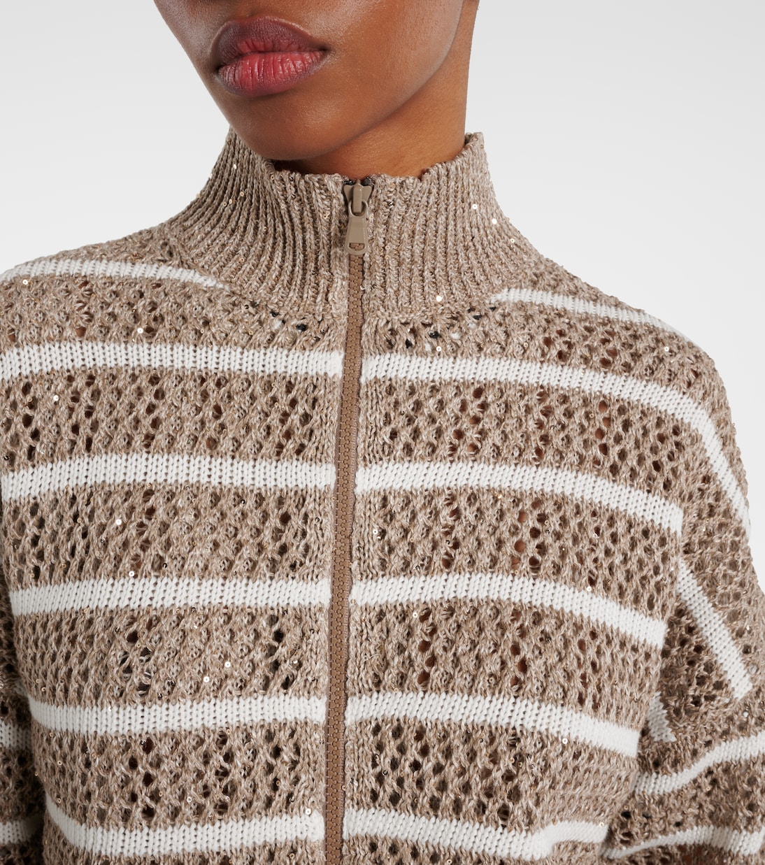 Sequined striped linen-blend cardigan | Brunello Cucinelli