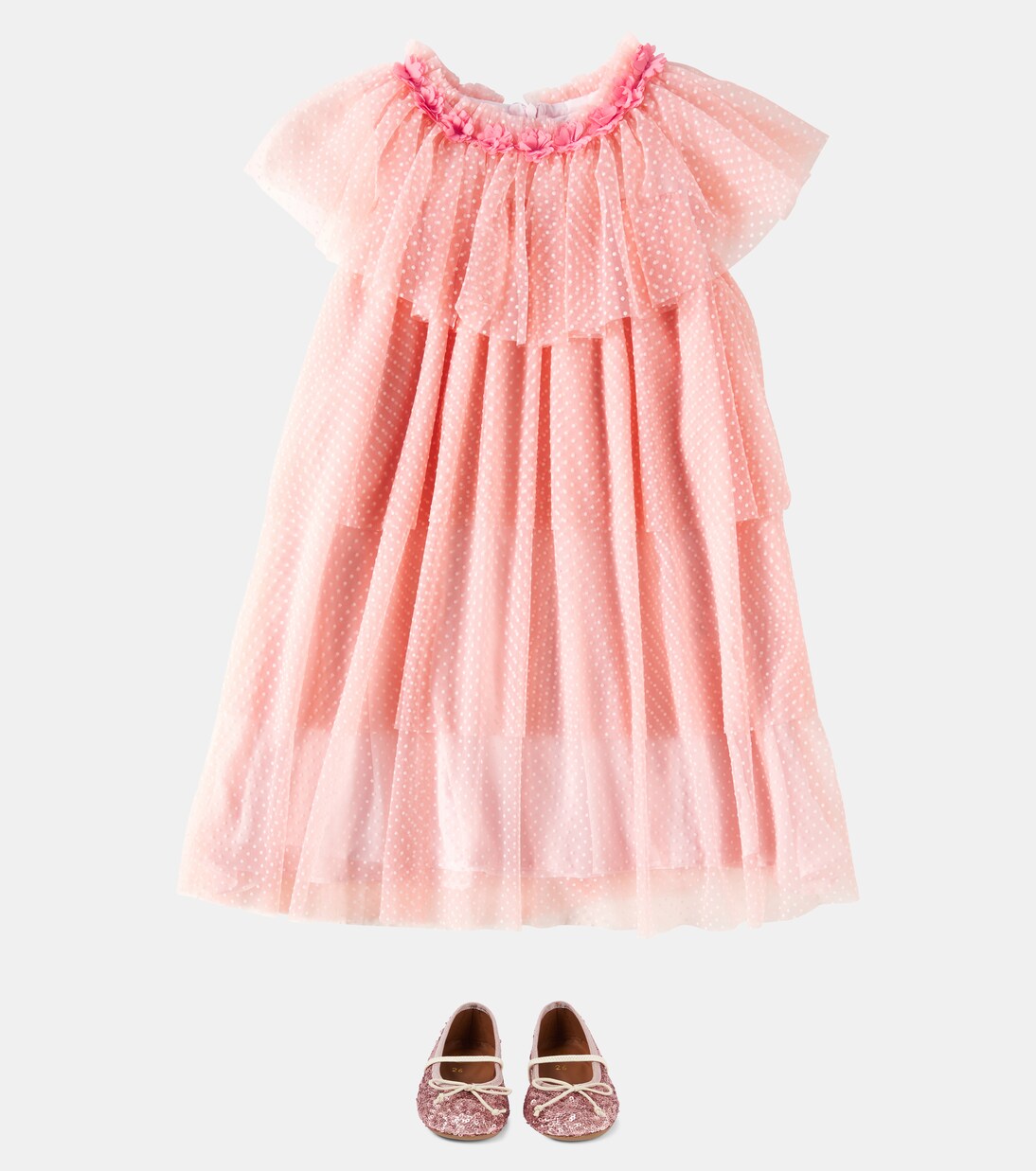 Ruffled tiered polka-dot tulle dress | Patachou