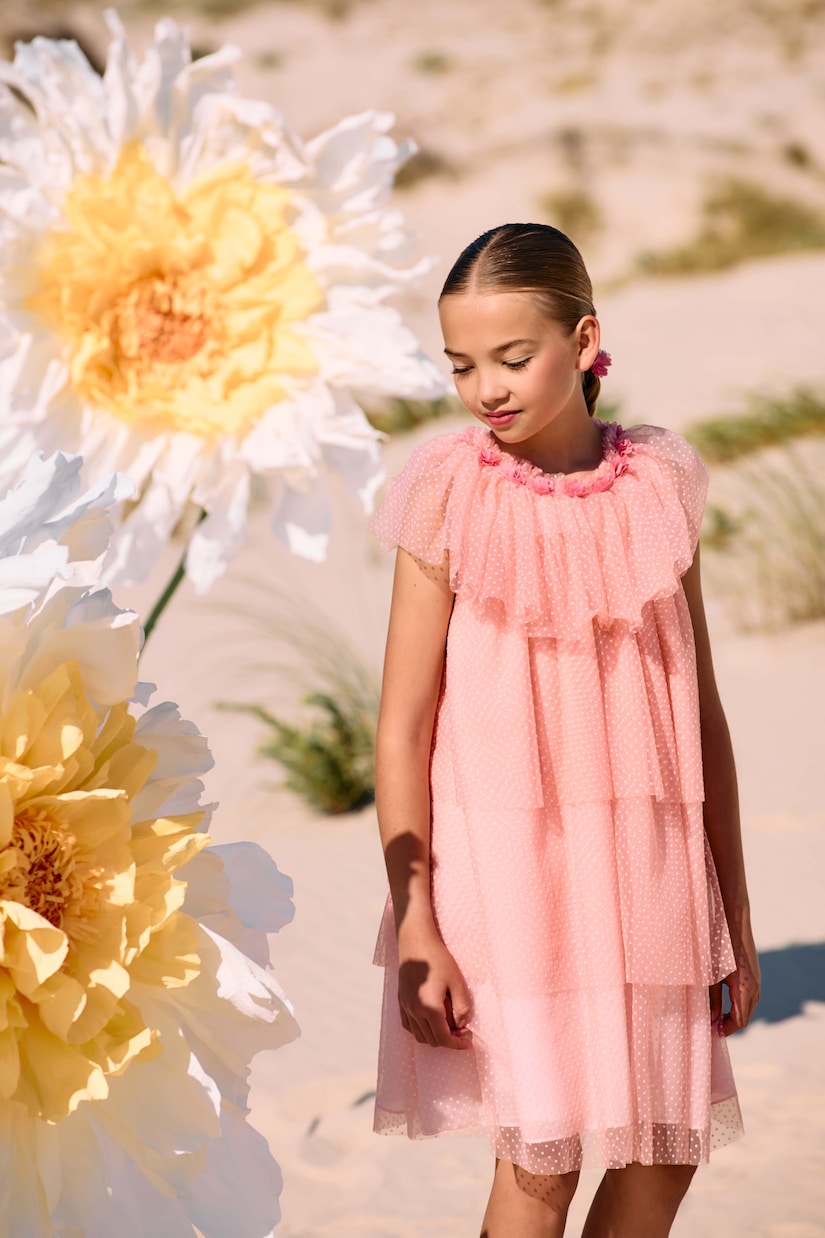 Ruffled tiered polka-dot tulle dress | Patachou