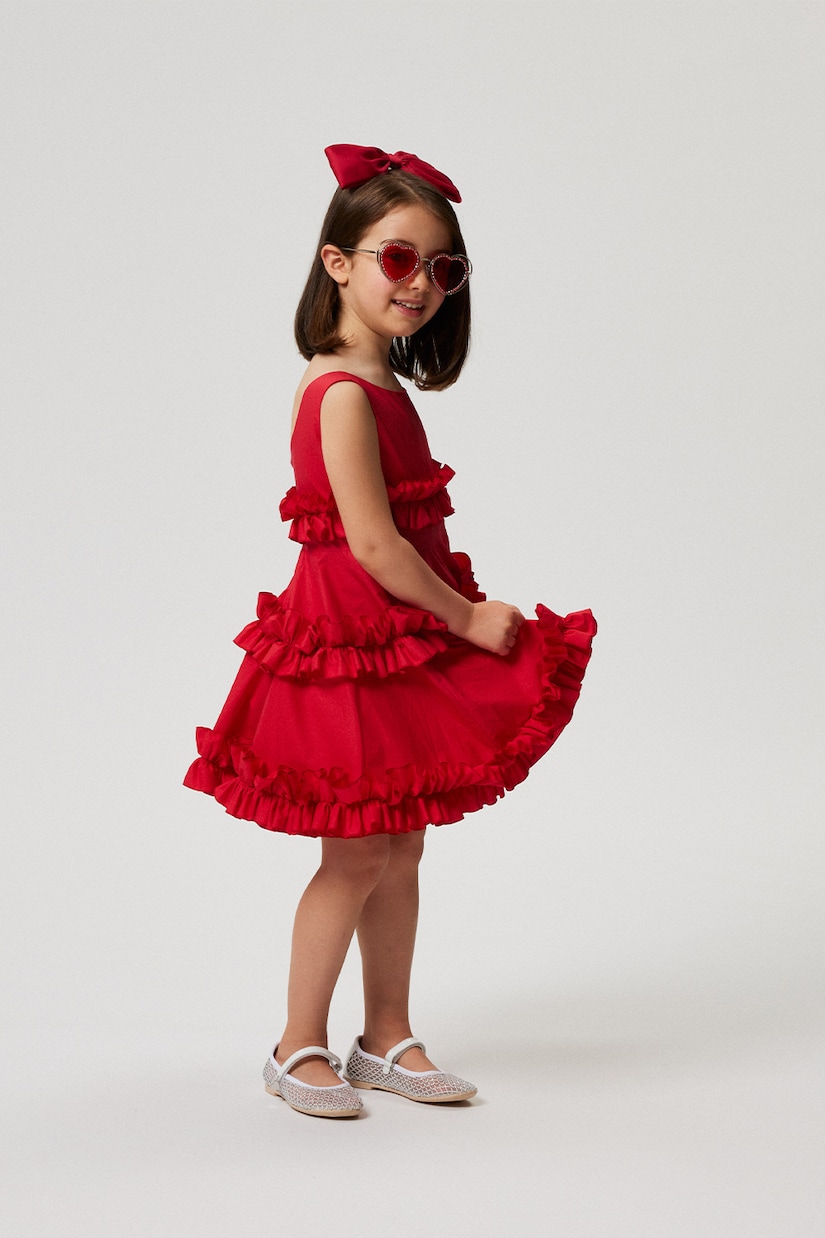 Ruffle-trimmed cotton poplin dress | Monnalisa