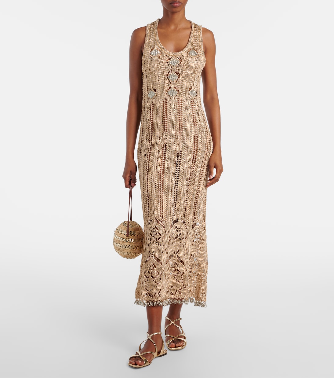 Verziertes Midikleid aus Häkelstrick | Rabanne