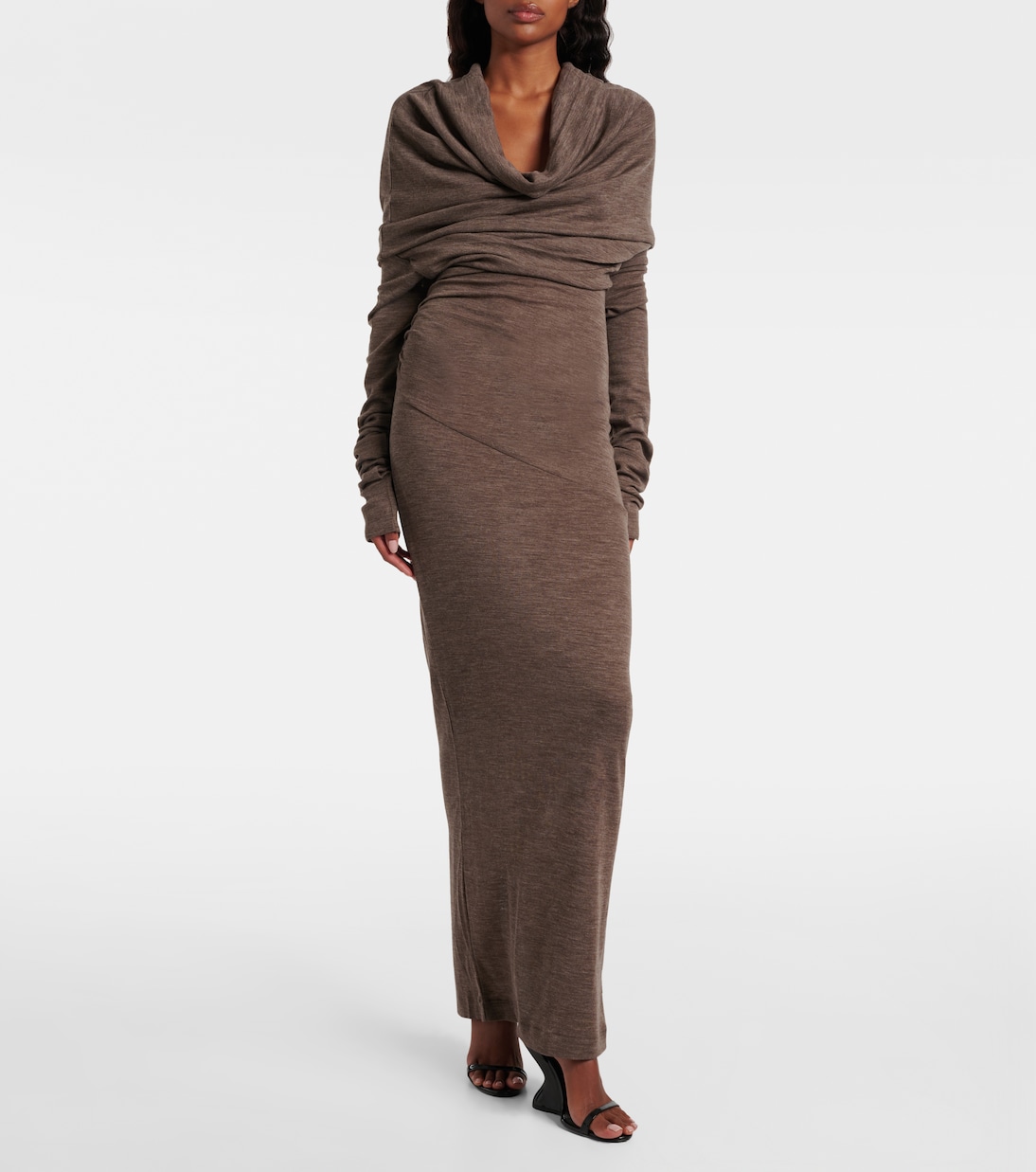 Draped semi-sheer wool maxi dress | Entire Studios