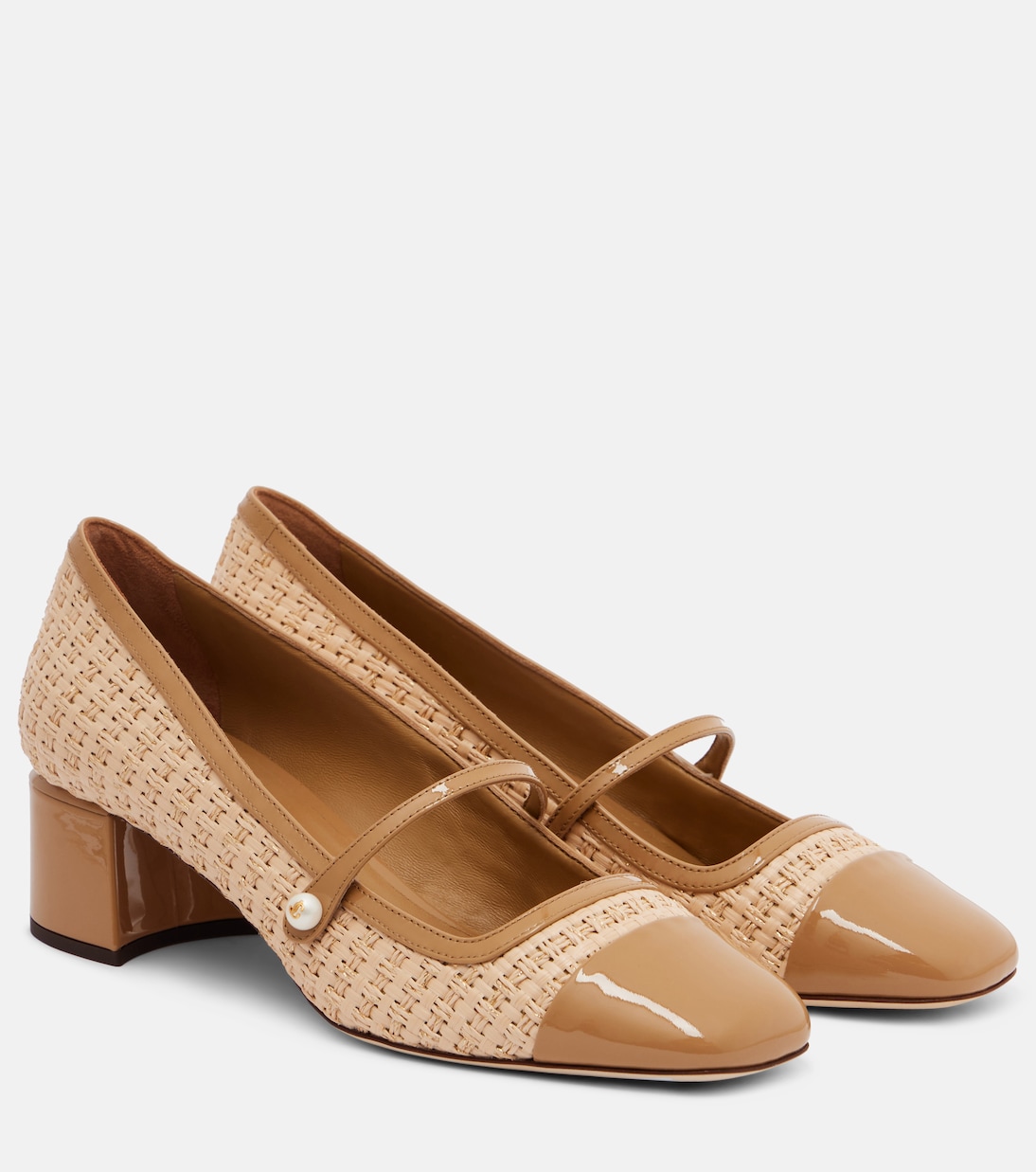 Elisa 45 raffia-effect Mary Jane pumps | Jimmy Choo