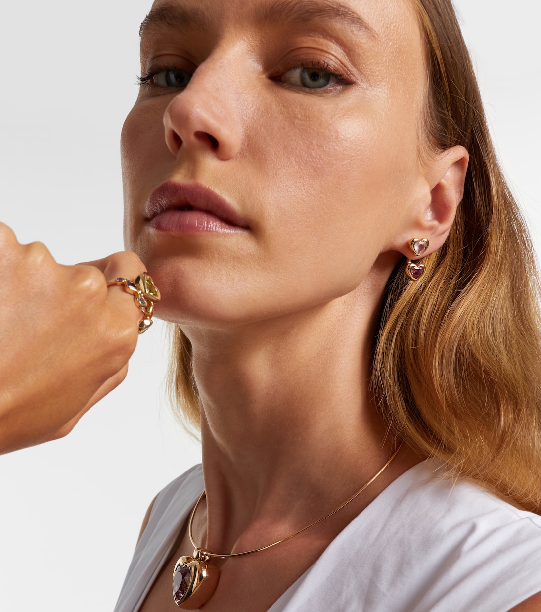 Ohrringe aus 14kt Gelbgold mit Turmalin und Rosenquarz | Roxanne First