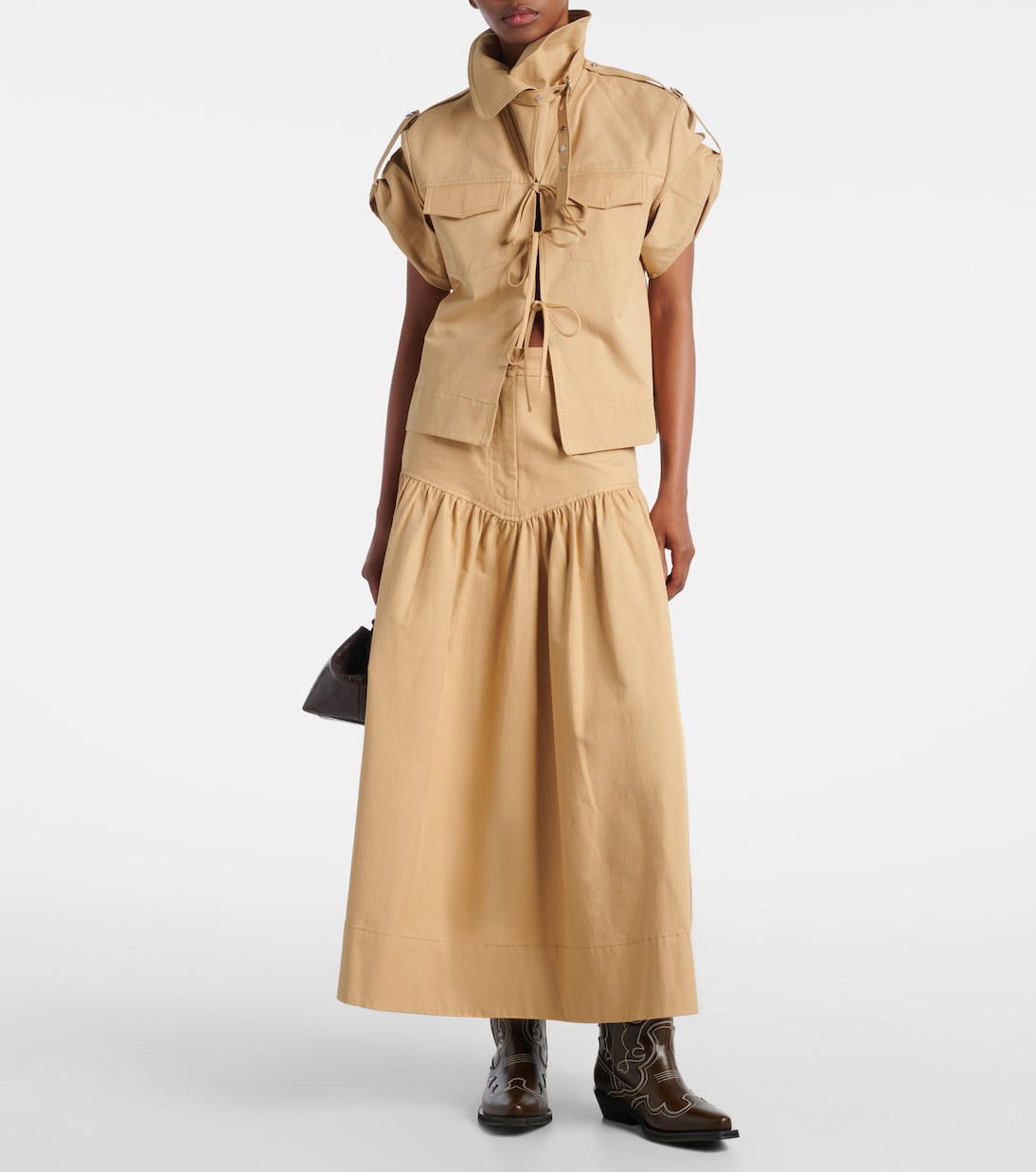 Bow-detail cotton and linen top | Ganni