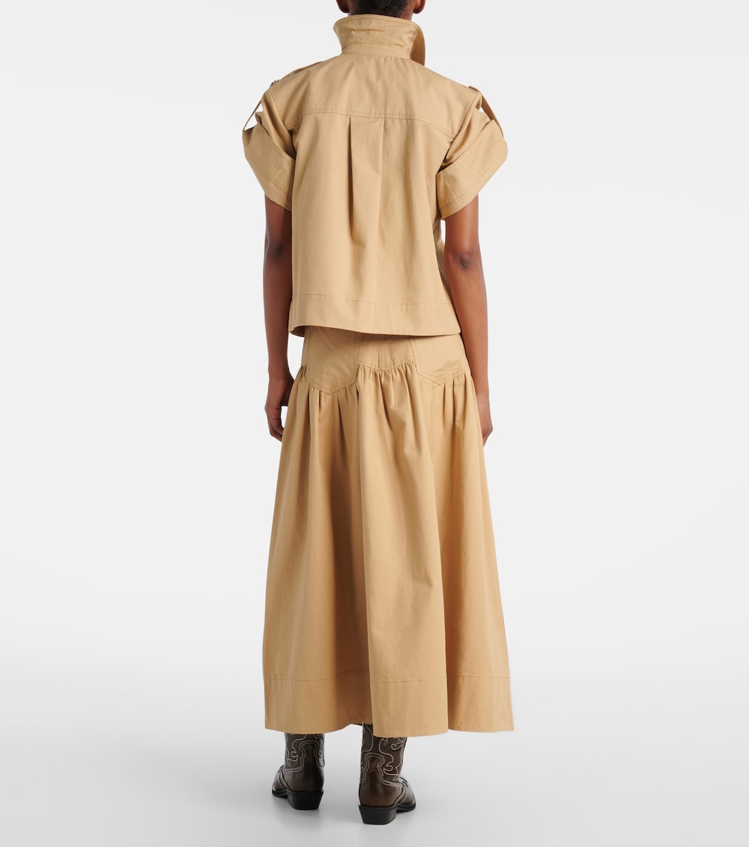 Bow-detail cotton and linen top | Ganni