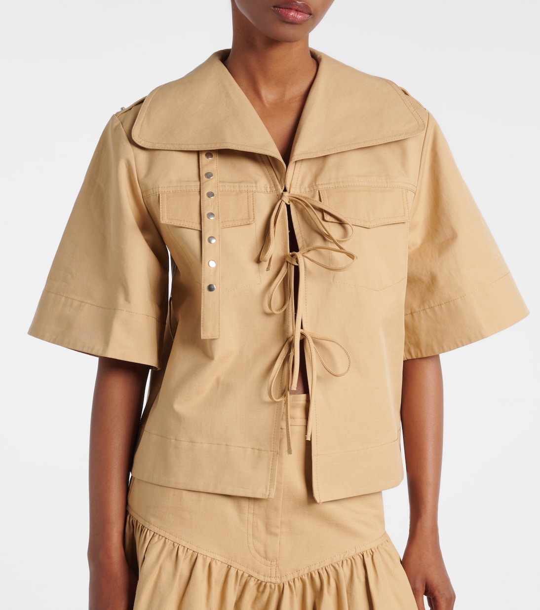 Bow-detail cotton and linen top | Ganni