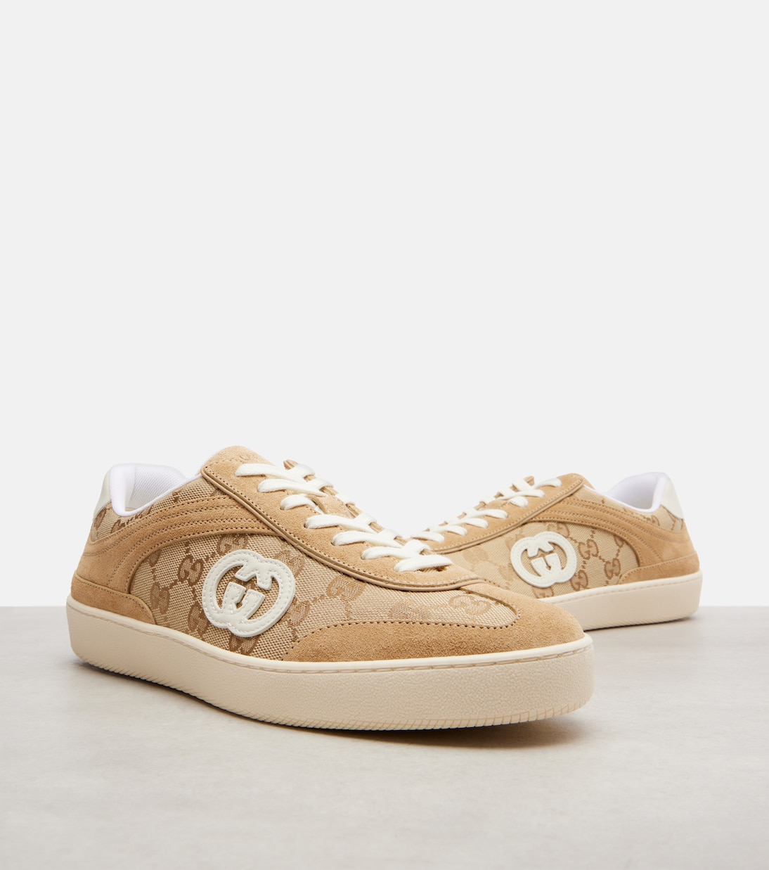 G75 GG Canvas suede-trimmed sneakers | Gucci