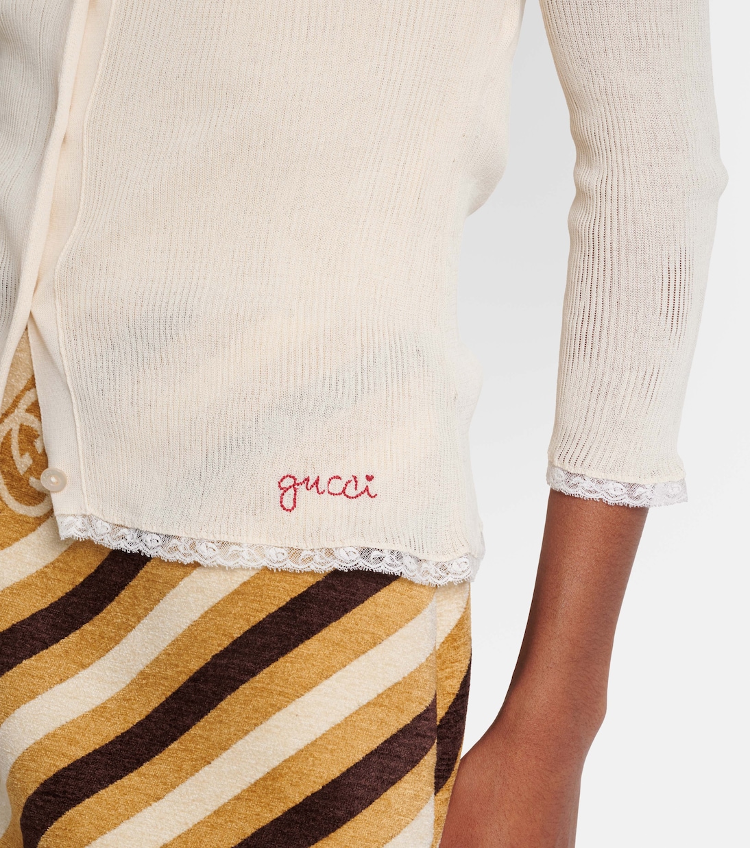 Lace-trimmed ribbed-knit cotton cardigan | Gucci