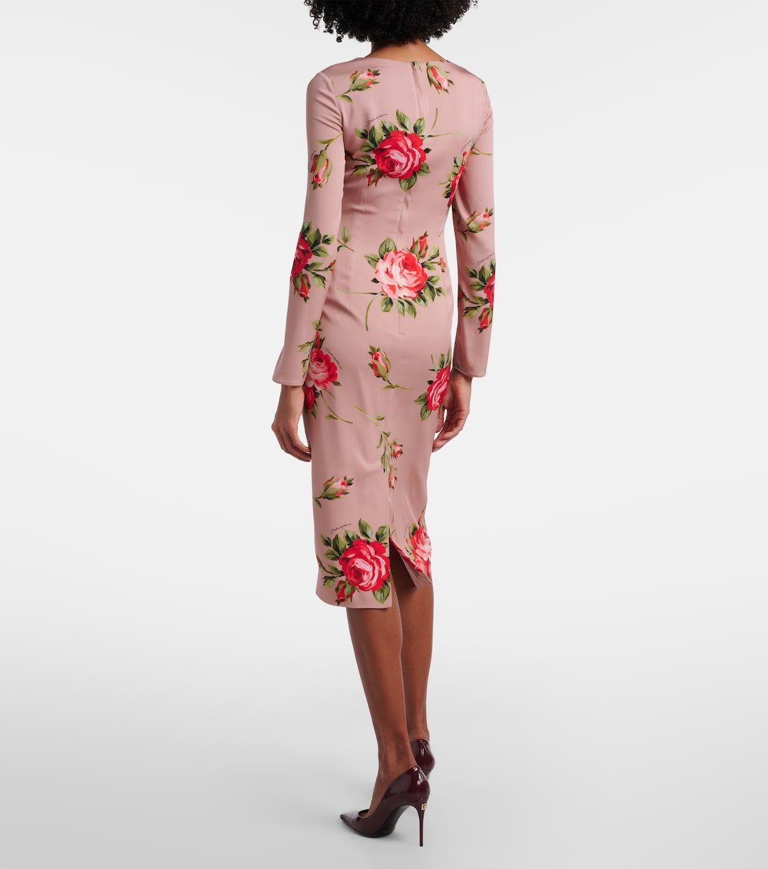 Abito midi in misto seta con stampa floreale | Dolce&Gabbana