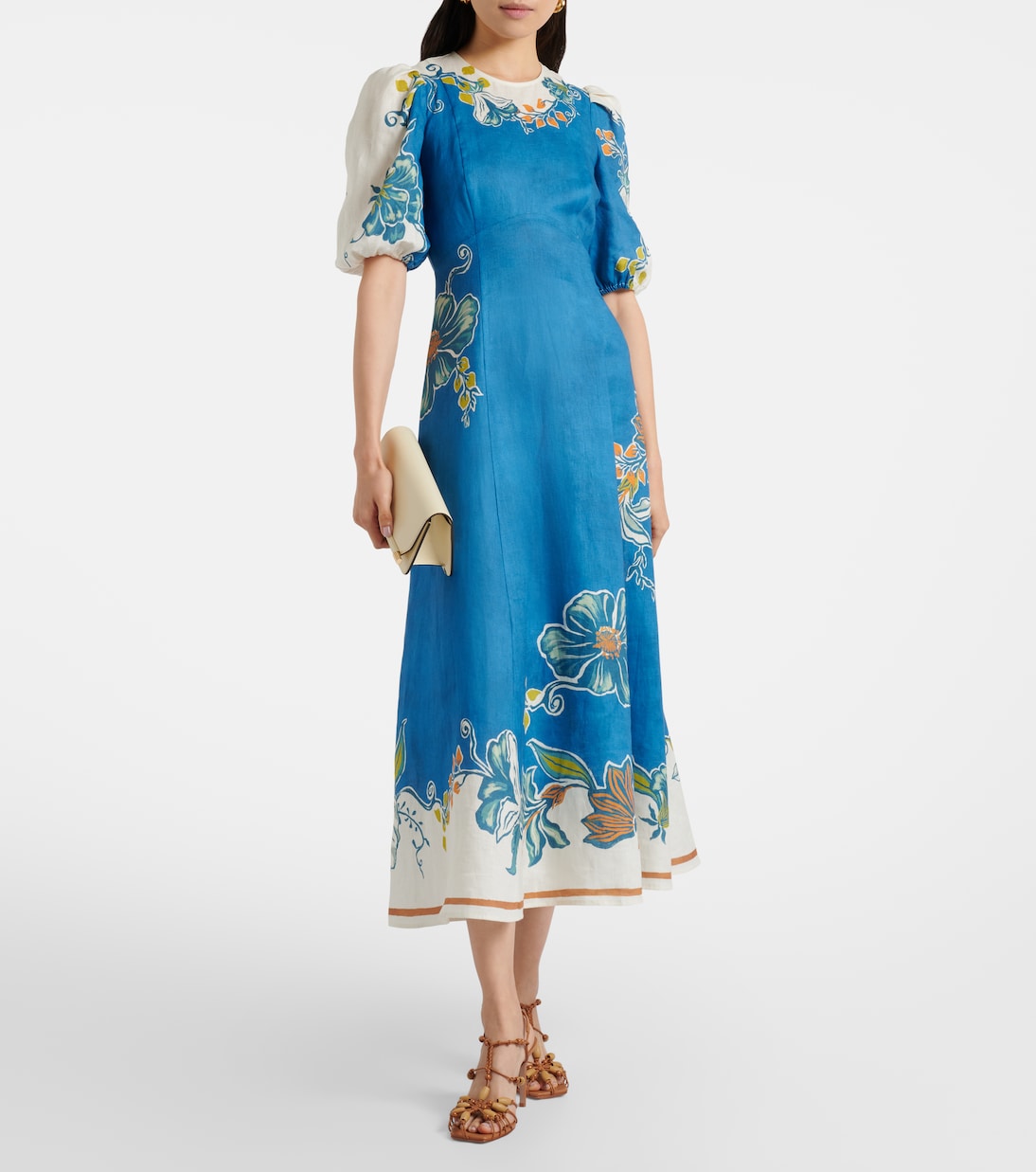 Robe midi Luda en lin à fleurs | Alémais