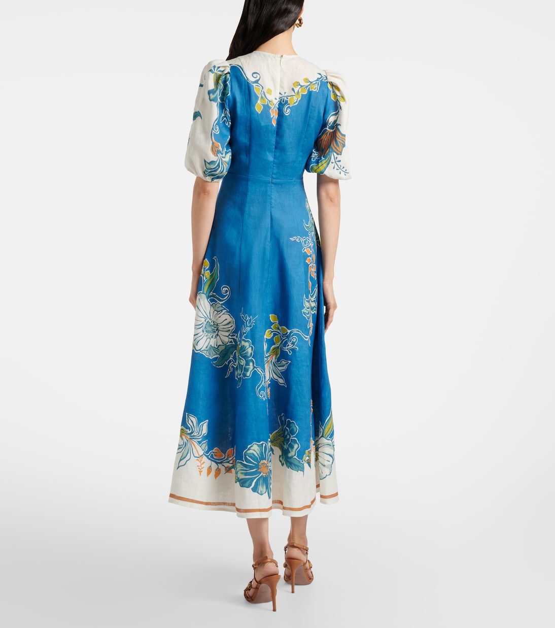 Robe midi Luda en lin à fleurs | Alémais