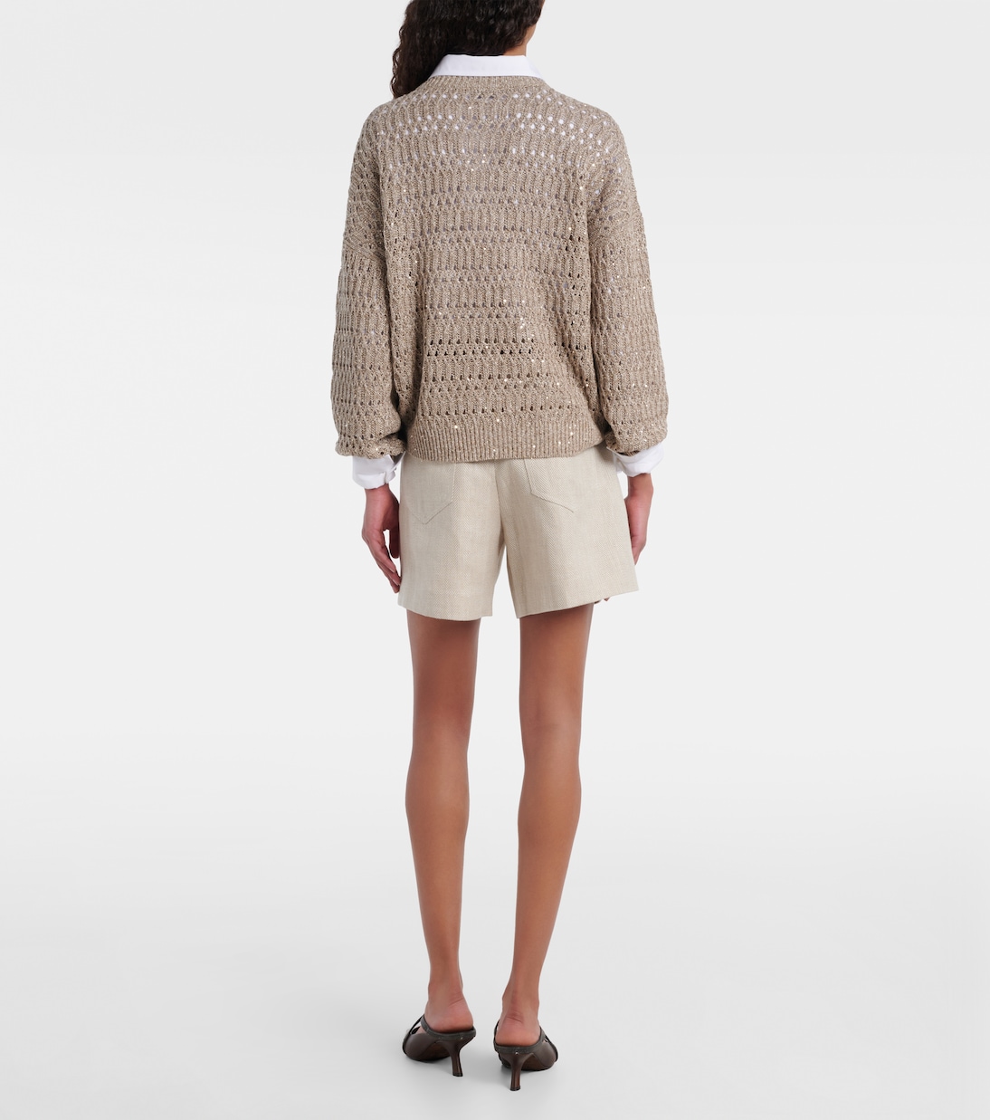 Bermuda in lino e cotone a vita alta | Brunello Cucinelli