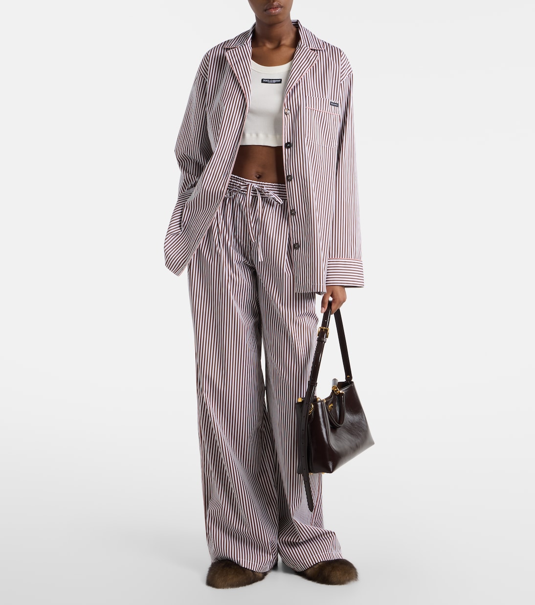 Pantalones anchos de algodón y seda a rayas | Dolce&Gabbana