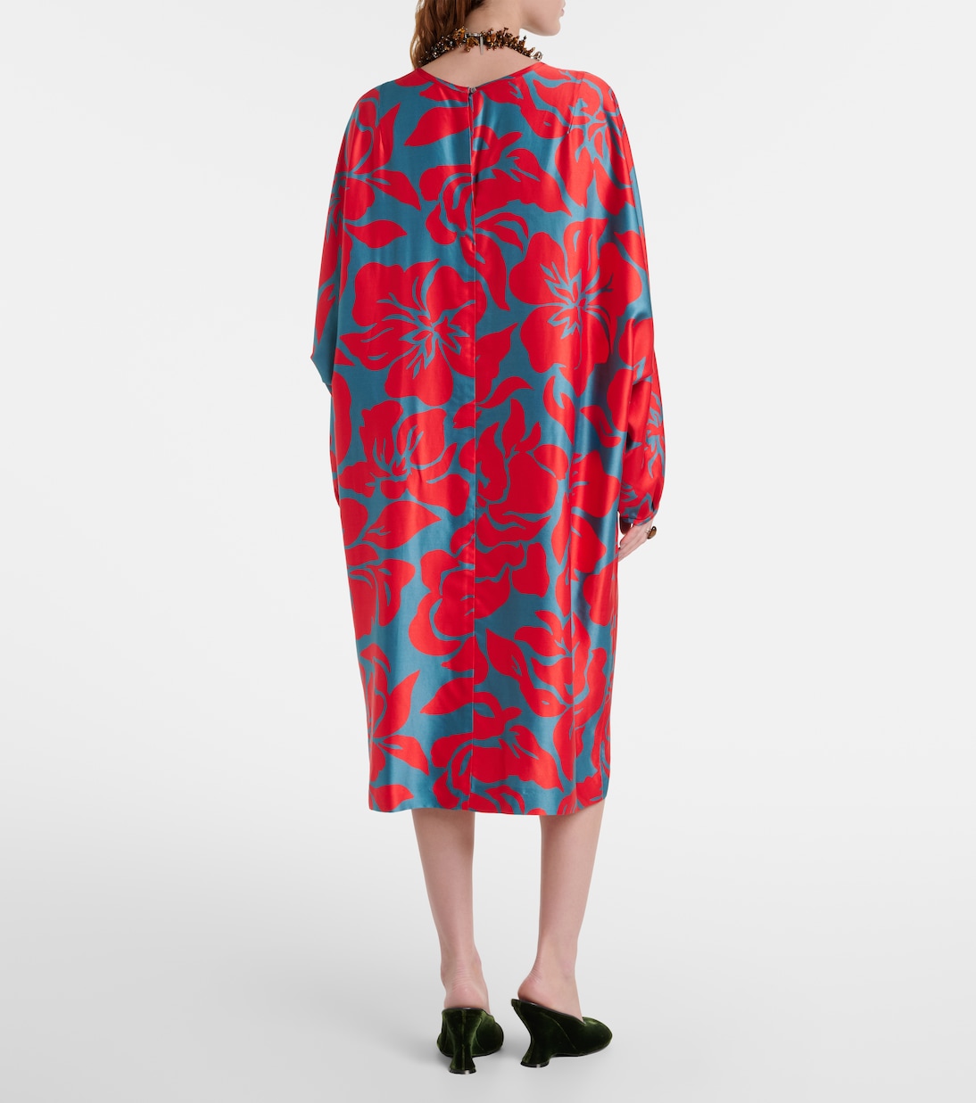 Robe midi en satin à fleurs | Dries Van Noten