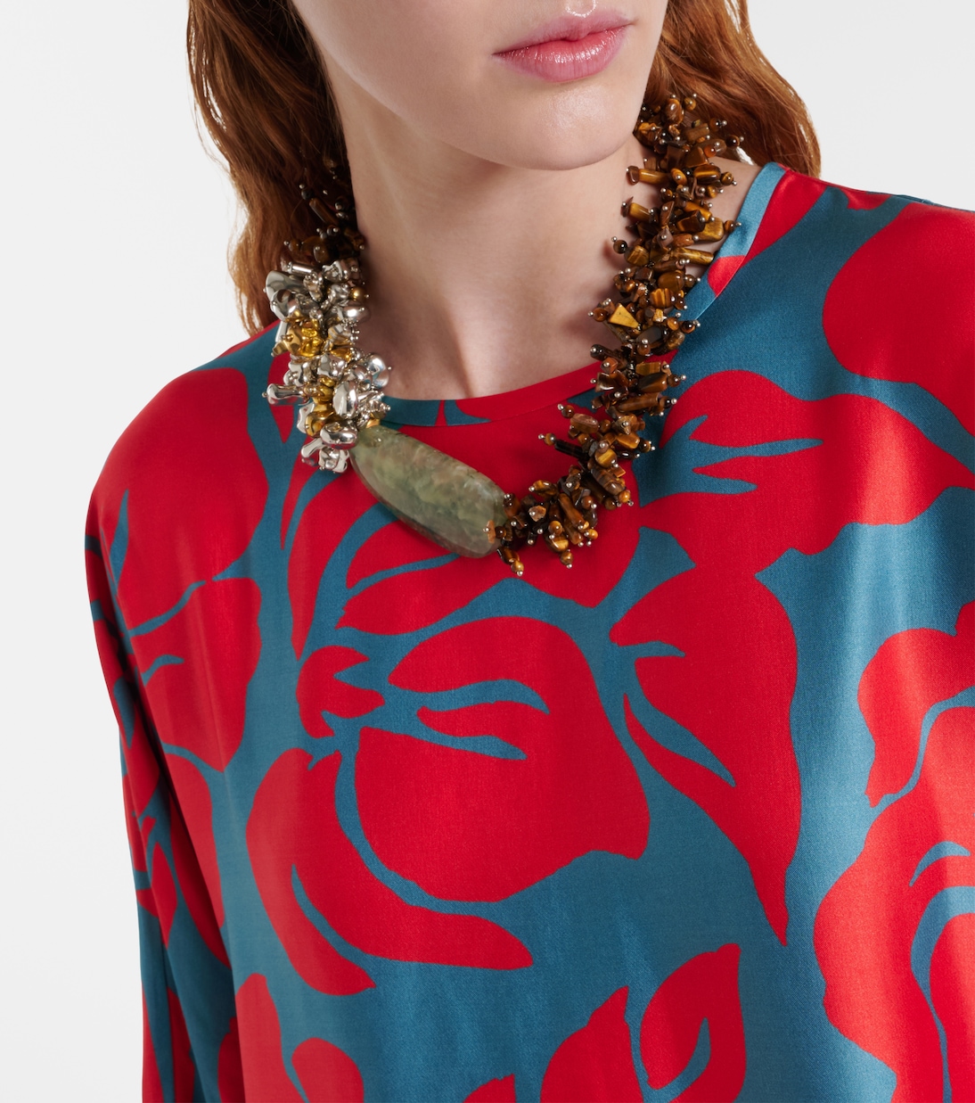 Robe midi en satin à fleurs | Dries Van Noten