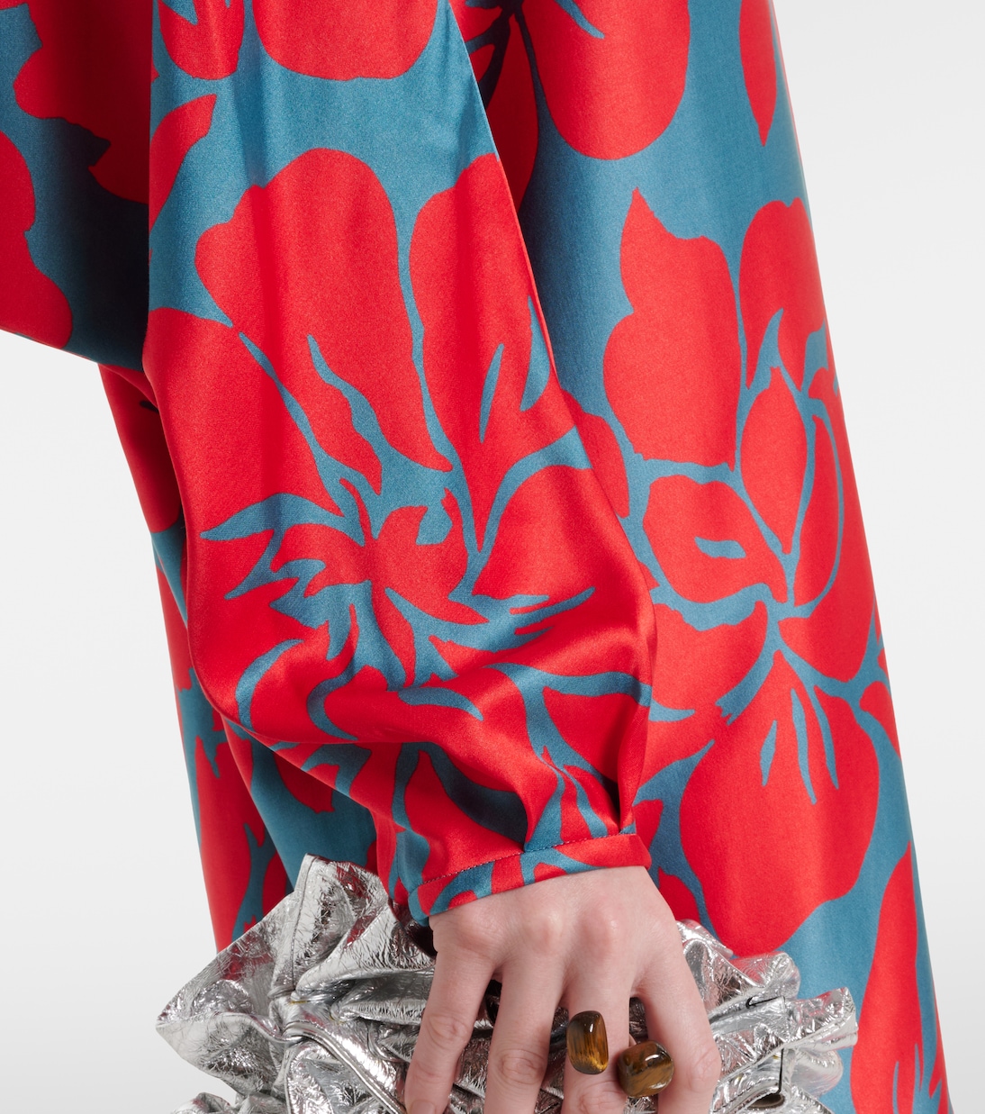 Robe midi en satin à fleurs | Dries Van Noten