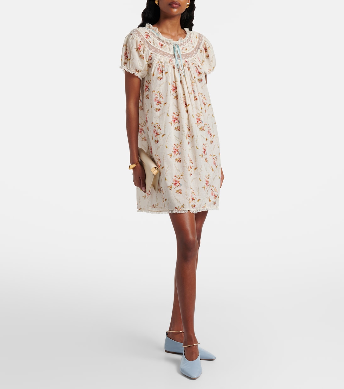 Floral lace-trimmed cotton poplin minidress | Dôen