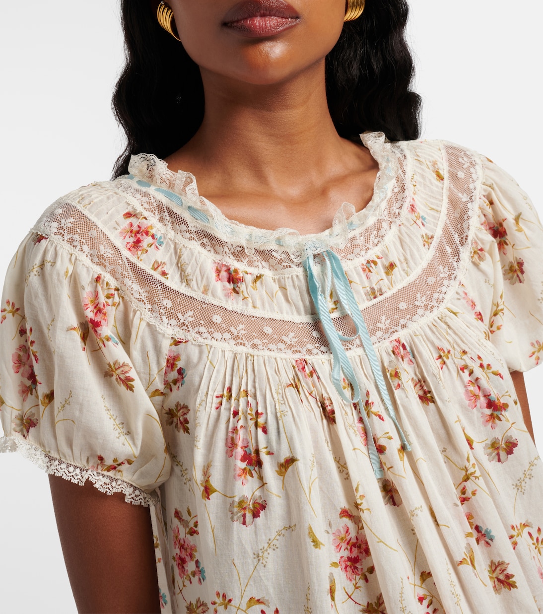 Floral lace-trimmed cotton poplin minidress | Dôen