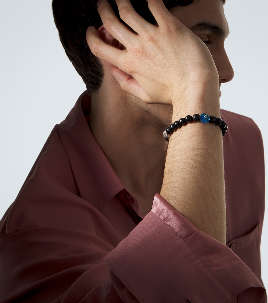 Sterling silver (925) beaded bracelet with onyx and diamonds | Ileana Makri
