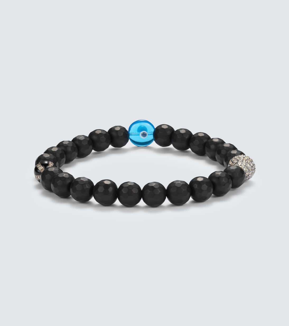Sterling silver (925) beaded bracelet with onyx and diamonds | Ileana Makri