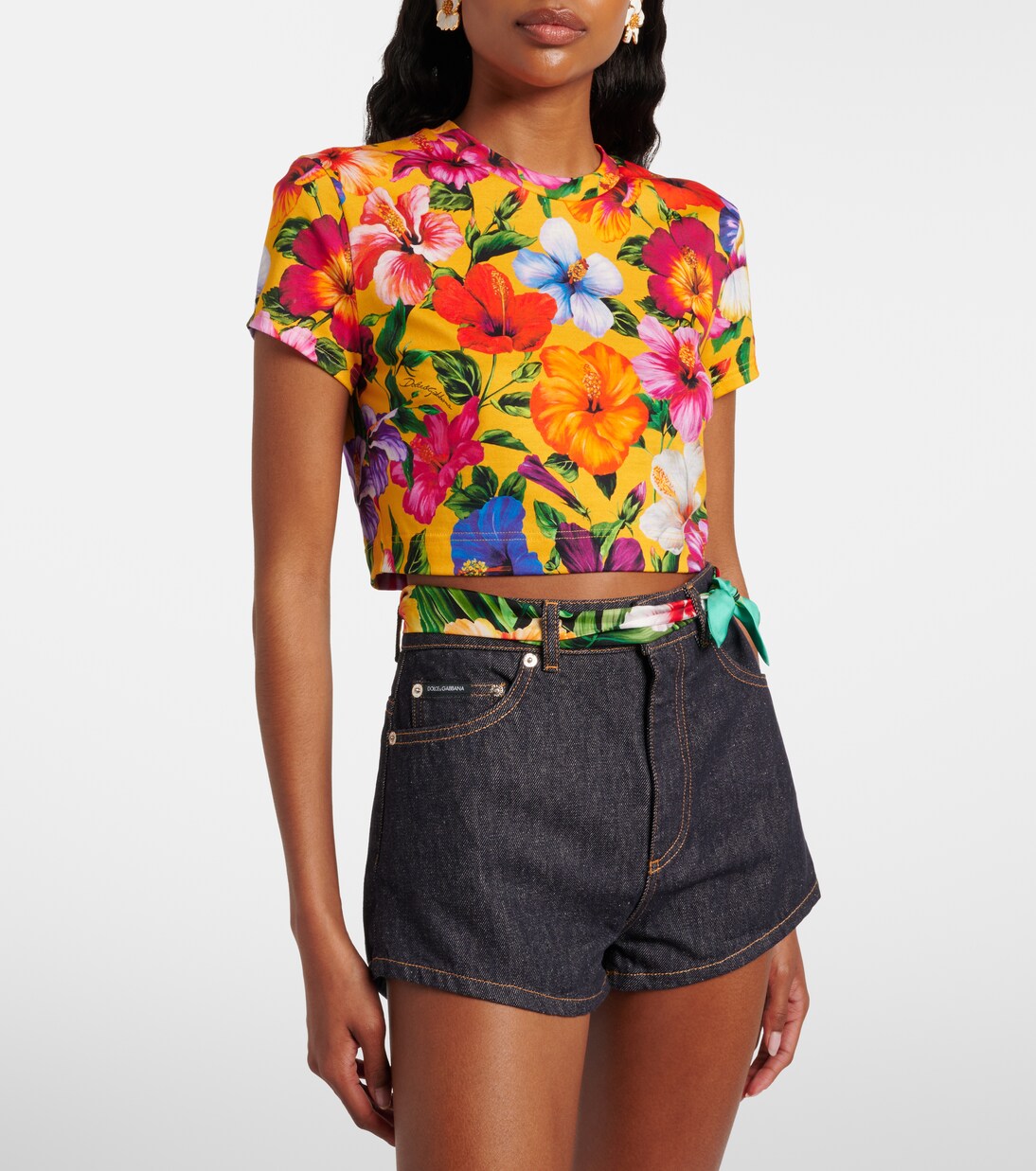 Crop top de algodón floral | Dolce&Gabbana