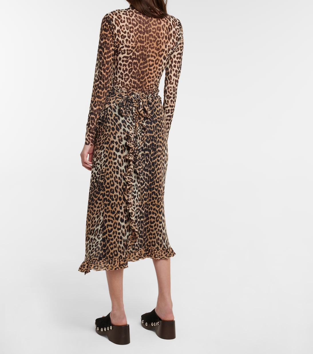 Leopard-print wrap midi skirt | Ganni