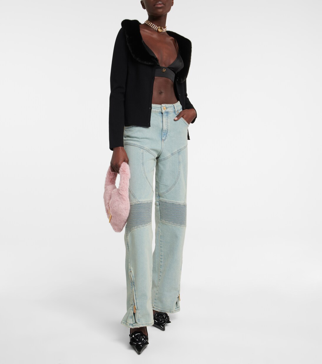 Paneled high-rise wide jeans | Blumarine