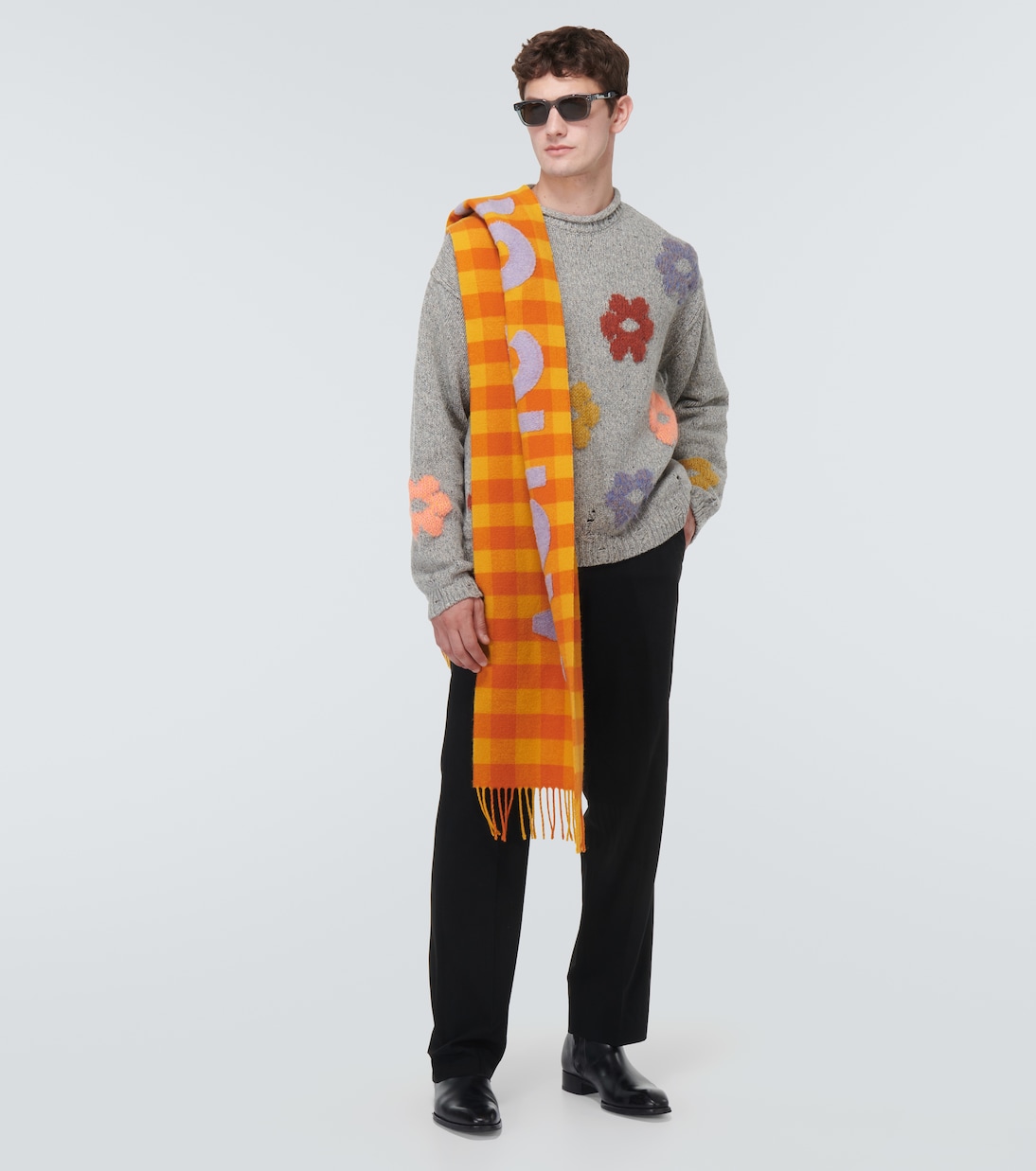 Logo checked wool-blend scarf | Acne Studios