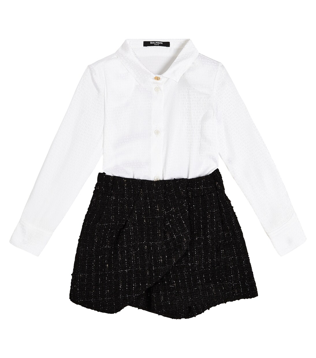 Cotton and wool blend shirt dress | Balmain Kids