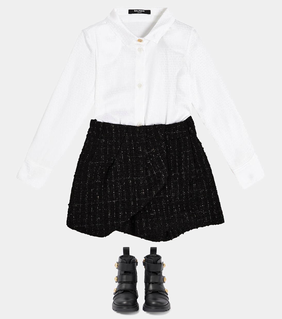 Cotton and wool blend shirt dress | Balmain Kids