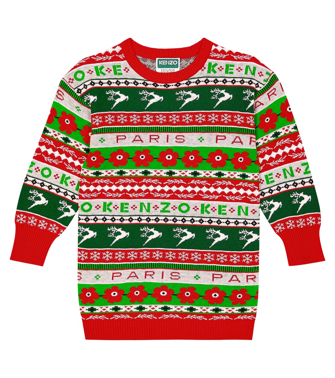 Intarsia cotton-blend sweater dress | Kenzo Kids