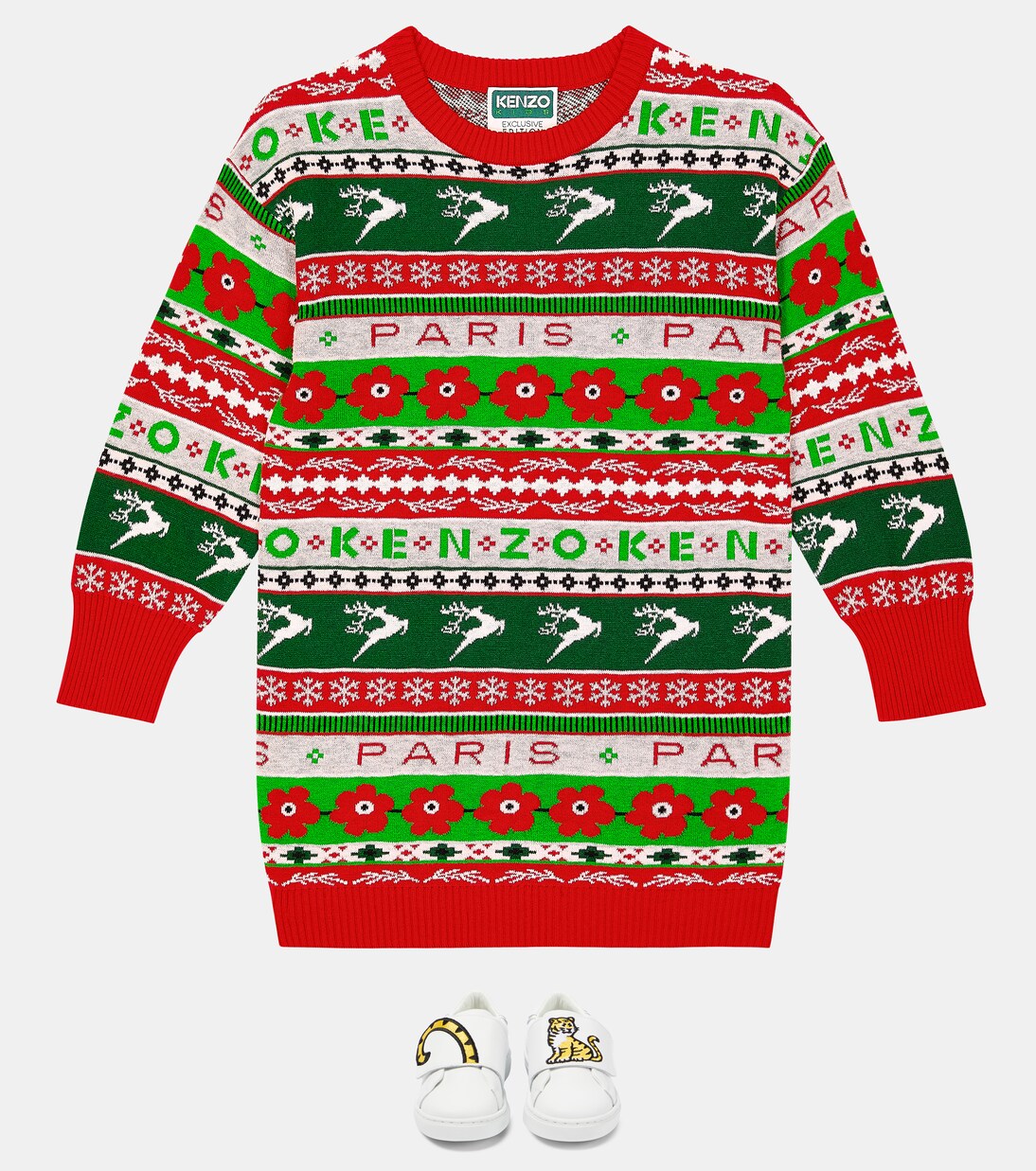 Intarsia cotton-blend sweater dress | Kenzo Kids