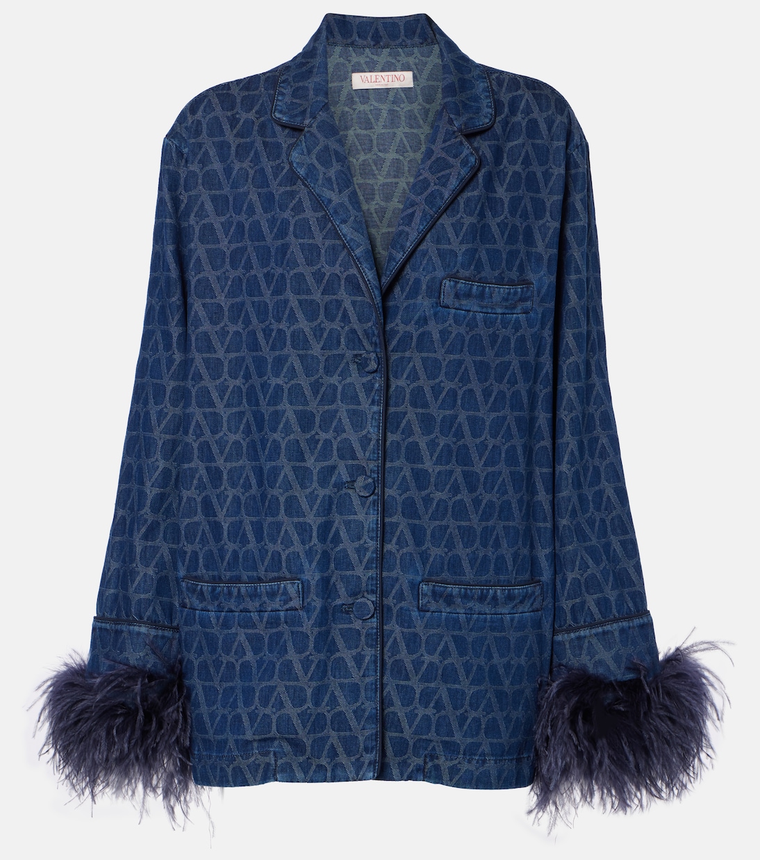 Feather-trimmed denim shirt | Valentino