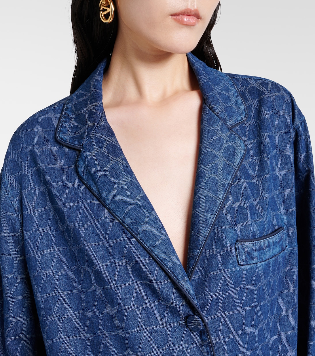 Feather-trimmed denim shirt | Valentino