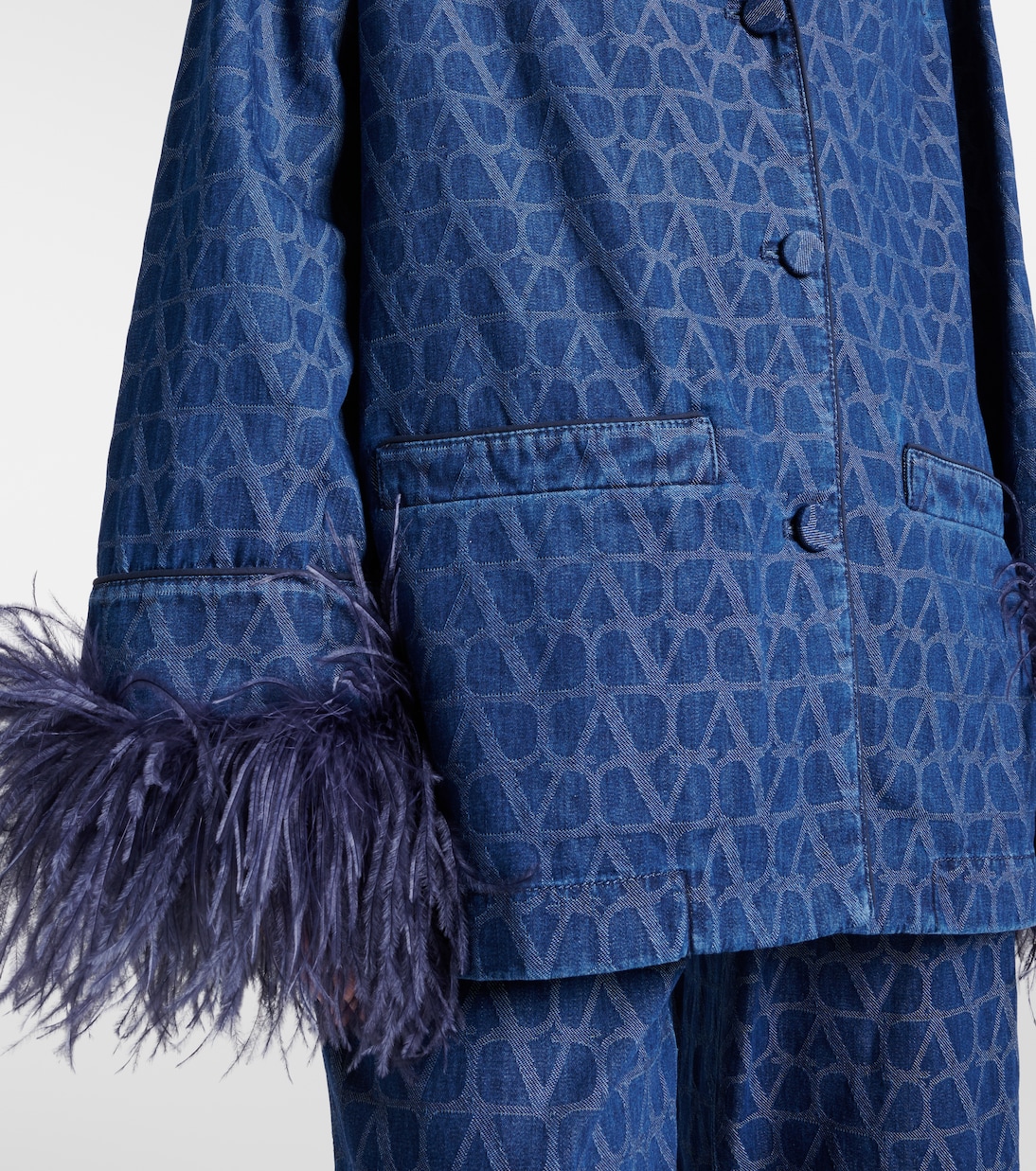 Feather-trimmed denim shirt | Valentino