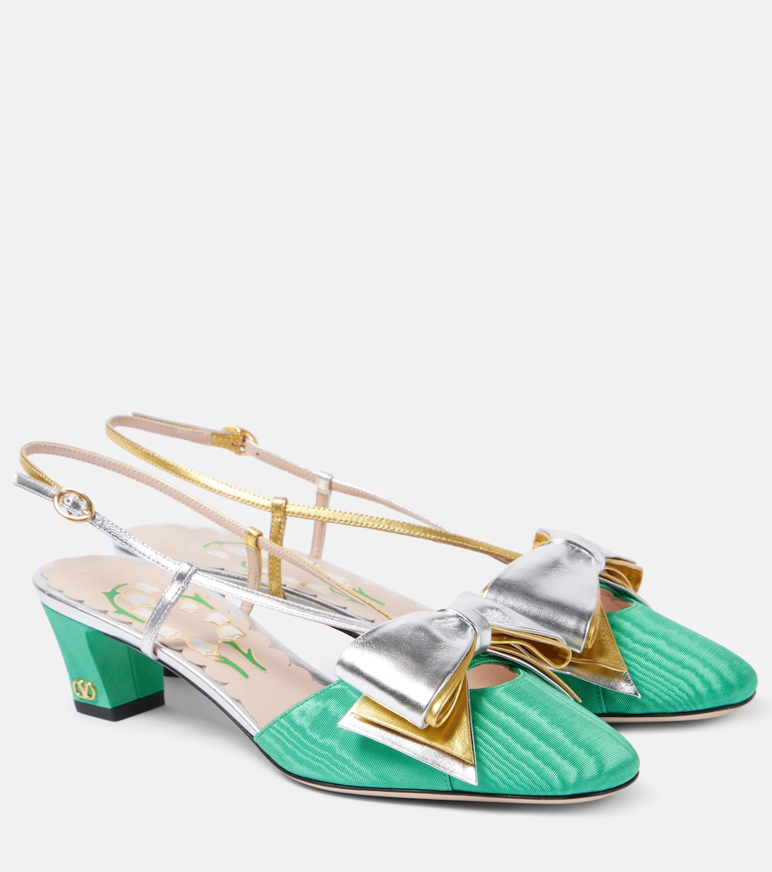 Bowow 45 moiré and leather slingback pumps | Valentino Garavani