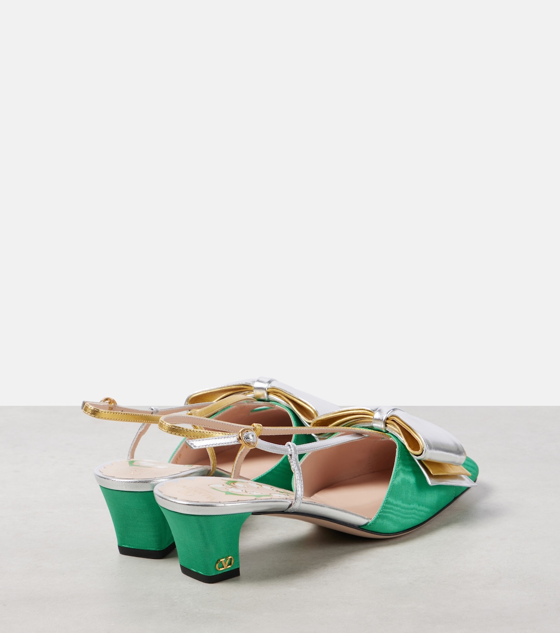 Bowow 45 moiré and leather slingback pumps | Valentino Garavani