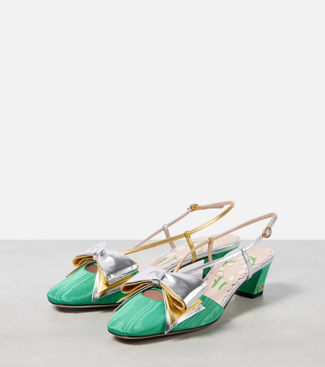 Bowow 45 moiré and leather slingback pumps | Valentino Garavani