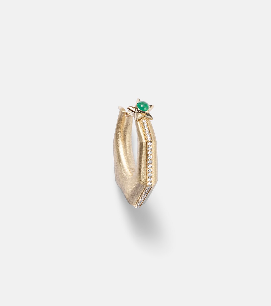 Baba Large 18kt gold single earring with diamonds and emerald | Marie Lichtenberg