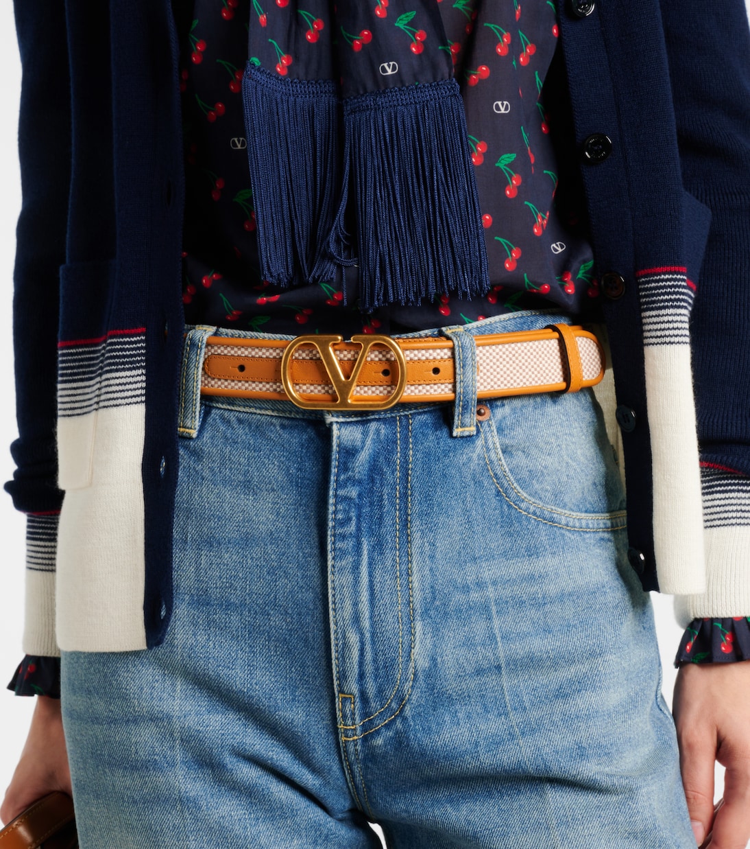 Ceinture VLogo en toile et cuir | Valentino Garavani